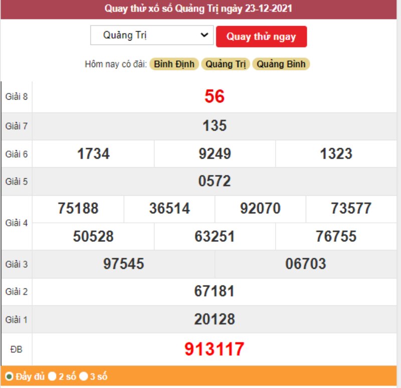 Quay thử xổ số Quảng Trị ngày 23/12/2021