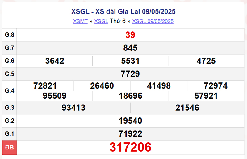 XSGL 9/5/2025